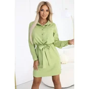 284-3 CAMILLE Shirt dress with pockets and ties - olive color