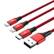UTK C4049RD USB A v USB C/Micro-USB B/Lightning kabel, 1.2 m, rdeč
