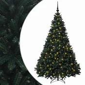 Vidaxl Umetno božično drevesce, temno zeleno, z bučkami 180 cm 300 LED