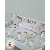 Bubamara037 Set za krevetac sa ogradicom od pletenica, sa lastišom, Krem-Beli