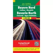 Freytag & Berndt Nemčija: Severna in osrednja Bavarska 1:200.000. Cestni zemljevid.