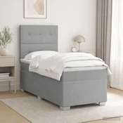vidaXL Postelja boxspring z vzmetnico Svetlo siva Enojno Blago