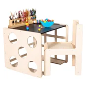 Kinder home, deciji sto sa stolicom I kockom za penjanje, sto za aktivnu igru, prirodno drvo montesori set 2 u 1 ( at-tc-2516 )
