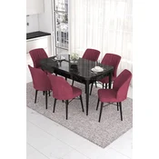 Hanah Home Set Trpezarijski sto i 6 stolica Eva, Bordo-crni