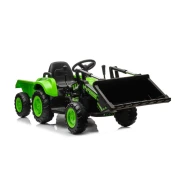 Baterijski traktor z žlico in prikolico zelena