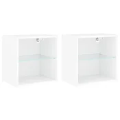 Vidaxl Nočne omarice z LED lučkami stenske 2 kosa bela