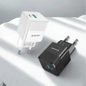 Premium 25W stenski polnilec Techsuit Tiny Series CHPD216 z GaN tehnologijo, USB in USB-C izhodoma