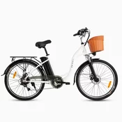 DYU električno mestno kolo C6 Retro (250W, 36V, 12.5Ah, s košaro in zadnjim prtljažnikom), belo