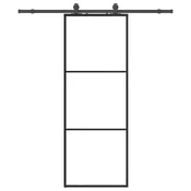 Vidaxl Drsna vrata z opremo črna 76x205 cm ESG steklo