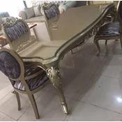 Casa Padrino luxury baroque dining room set blue/gold/silver - 1 Baroque Dining Table & 6 Baroque Dining Chairs - Luxury dining room furniture in baroque style - Baroque furniture