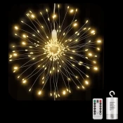 Netscroll Svetlobna LED lučka v obliki ognjemeta, 120 LED lučk na bakreni žici, 8 načinov utripanja z daljincem, 10 različnih svetlosti, vodoodporna za notranjo in zunanjo uporabo, RomanticLights
