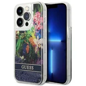 Guess Guess Liquid Glitter Flower - Ohišje za iPhone 14 Pro (modro)