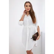Dress with button fastening and fastening at the waist ecru