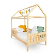 Otroška postelja hiška z ograjo in letvami New Baby CASTELLO 160x80 cm naravna