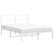 Vidaxl Kovinski posteljni okvir z vzglavjem bel 135x190 cm
