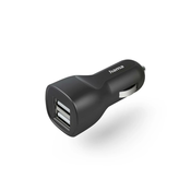 HAMA Avtomobilski polnilnik z 2x vtičnico USB-A, 12 W, črn