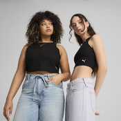 Womens Puma WARDROBE ESS Ribbed Crop Top, Black, Size S, Clothing