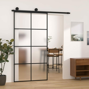 Vidaxl Drsna vrata z opremo 102,5x205 cm ESG steklo in aluminij