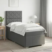 vidaXL Postelja boxspring z vzmetnico Temno siva Enojno Blago