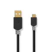 Nedis USB kabel USB 2 0 USB A moški USB Micro B moški 480 Mbps Pozlačeno 2 00 m Okrogla PVC antracit Škatla