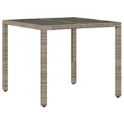 Vidaxl Vrtna miza s stekleno ploščo siva 90x90x75 cm poli ratan