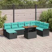 vidaXL vidaXL Vrtna sedežna garnitura z blazino 9 pcs Črna poli ratan, (5000153535)