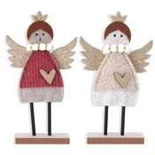 Nikcorp Lesene božične dekoracije angeli naravne, nabor 2 kosa, rustikalen praznični okraski iz lesa, stoječe figure, 15 x 4 x 21,5 cm in 15 x 4 x 24,3 cm