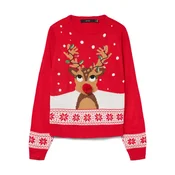 VERO MODA Pulover CMFrostydeer mešane barve/rdeča