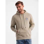 Ombre Mens kangaroo sweatshirt with hood and college style patch - sand
