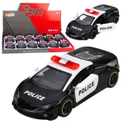 Policijski športni avtomobil, kovinski, na vleko, črn 1:43