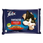 SLOMART Felix Fantastic mokra hrana za mačke z jagnjetino in zajcem, 340 g (4x 85 g), za zdravo in okusno prehrano mačk