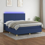 Greatstore Box spring postelja z vzmetnico LED modra 160x200 cm blago