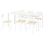 VIHALS/BUSLÄTT Miza in 6 stolov, bela/bela bor, 120/180x74 cm