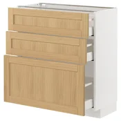 METOD / MAXIMERA Podni element s 3 fioke, bela/Forsbacka hrastovina, 80x37 cm