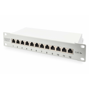 CAT 6A Patch Panel, shielded, 12-Port label field, 1U, 10 rack mount, grey RAL 7035