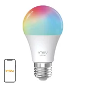 IMOU Color Light Bulb, LED, rated lumens 806 lm, lumen maintenance 93.1 percent, beam angle 220 degree, correlated color temp. 2700 to 6500 K plus 16 million colors, color rendering index 80, 2.4 G WiFi BLE, communication distance 7, lifetime 15000h