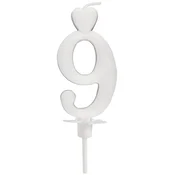 Dekora Svijeca srce, broj 9, bijela, 6,5 cm