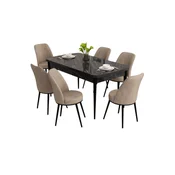 Hanah Home Nix produživi trpezarijski sto i 4 stolice, crni mermer/kapucino