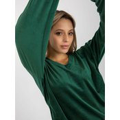 Dark green velour blouse with V-neck by RUE PARIS