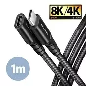 AXAGON BUCM32-CF10AB podaljšek USB-C (M) USB-C (F), 1m, USB 20Gbps, PD 240W 5A, 8K HD, ALU, oplet, črn