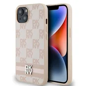 DKNY Etui DKNY Leather Checkered Mono Pattern & Printed Stripes za iPhone 15/14/13 - roza