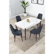 Hanah Home trpezarijski set Lia, sto na razvlacenje i 4 stolice, bela ploca, noge boje oraha, antracit tkanina Babyface
