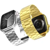 Nikcorp Jeklen pašček za uro Apple Watch 38-42 mm, nastavljiv, črn in zlat, komplet 2 kosov, iz nerjavečega jekla