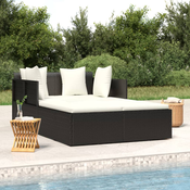Ležaj za suncanje s jastucima crni 182 x 118 x 63 cm poliratan
