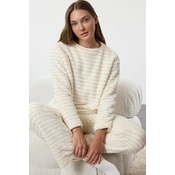 Trendyol Ecru Striped Wellsoft Knitted Pajama Set