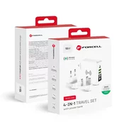 FORCELL Večnamenski polnilnik Forcell F-Energy 4 v 1: 2 x USB-A + USB-C 15 W + powerbank 8000 mAh + brezžično polnjenje, bela
