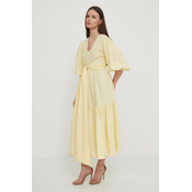 Lanena haljina Barbour Modern Heritage boja: žuta, maxi, širi se prema dolje, LDR0770