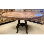 Casa Padrino industrial style dining table natural/brown A� 140 x H. 79 cm - Round industrial design kitchen table with rustic table top - Dining room furniture - Industrial style furniture