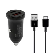Auto Punjac 30W USB-A + Type-C ulaz sa USB-A na Type-C kablom/ siva