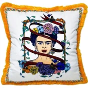 Frida Kahlo by Casa Padrino luxury decorative pillow with rhinestones white/colorful/orange